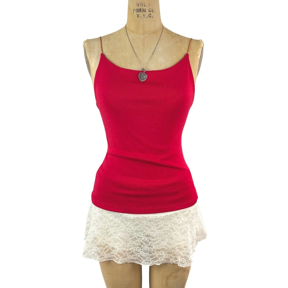 Y2k‎ 2000's Seduction Cami Red Spaghetti Strap Sz S M Romantic Layering 90's